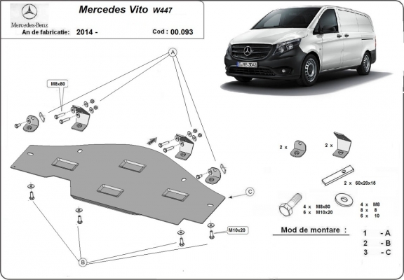 Unterfahrschutz aus Stahl für Stop&Go system Mercedes Vito W447, 4x2, 1.6 D