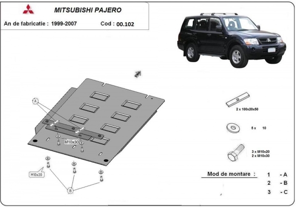 Getriebe schutz aus Stahl für  Mitsubishi Pajero 3 (V60, V70)