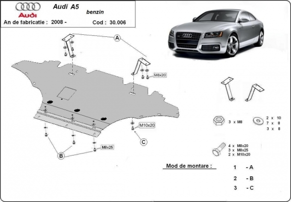 Unterfahrschutz für Motor der Marke Audi A5, benzin