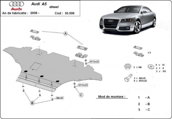 Unterfahrschutz für Motor der Marke Audi A5, diesel