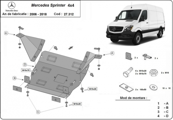 Unterfahrschutz für Motor der Marke Mercedes Sprinter 906 4x4