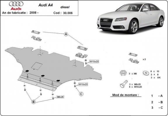 Unterfahrschutz für Motor der Marke Audi A4 B8 All Road, diesel