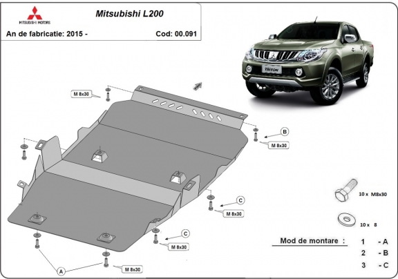 Unterfahrschutz für Motor und Getriebe aus Stahl für Mitsubishi L200