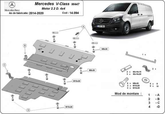 Unterfahrschutz für Motor der Marke Mercedes V-Class W447, 2.2 D, 4x4