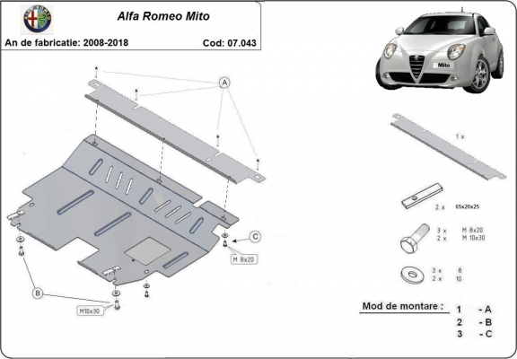 Unterfahrschutz für Motor der Marke Alfa Romeo Mito