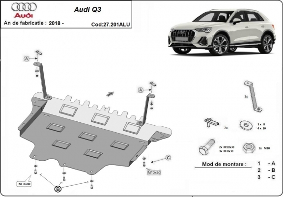 Aluminium Unterfahrschutz für Motor und Getriebe für den Audi Q3