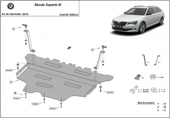 Aluminium Unterfahrschutz für Motor der Marke Skoda Superb III