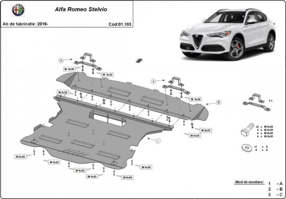 Unterfahrschutz für Motor  und Getriebe für den Alfa Romeo Stelvio