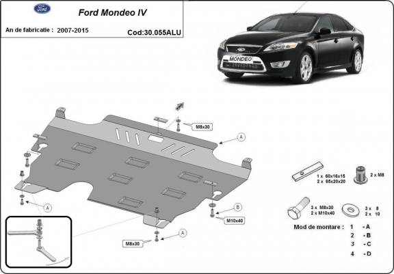 Aluminium Unterfahrschutz für Motor und Getriebe für den Ford Mondeo 4