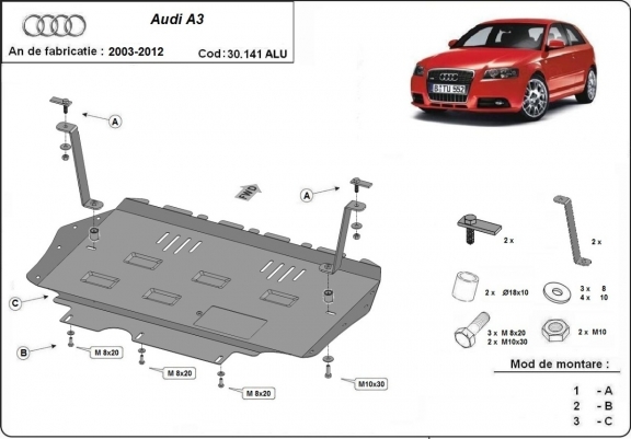 Aluminium Unterfahrschutz für Motor und Getriebe für den Audi A3
