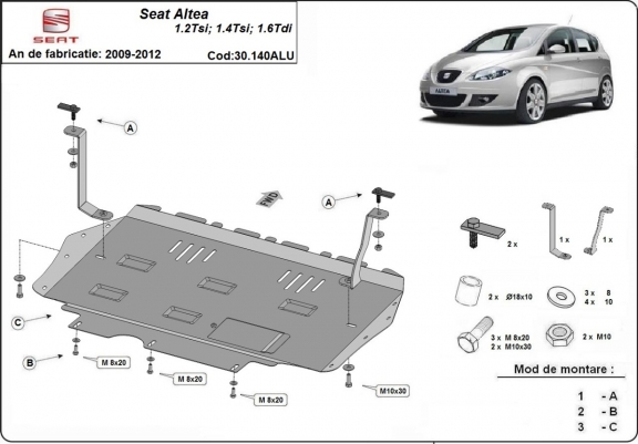Aluminium Unterfahrschutz für Motor und Getriebe aus Stahl für den Seat Altea