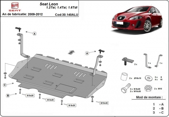 Aluminium Unterfahrschutz für Motor und Getriebe für den Seat Leon Mk2