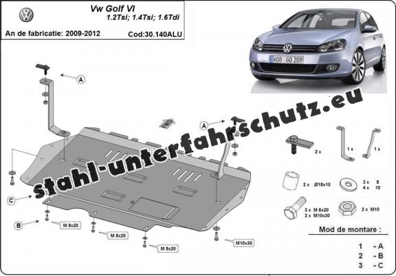 Aluminium Unterfahrschutz für Motor und Getriebe für den VW Golf 6