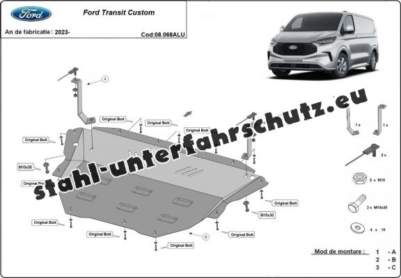 Aluminium Unterfahrschutz für Motor und Getriebe für den Ford Transit Custom