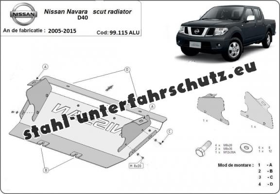 Unterer Aluminium-Kühlerschutz für den Nissan Navara D40