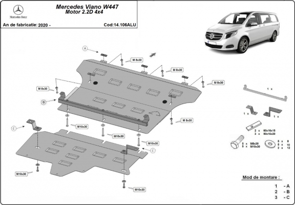 Aluminium Unterfahrschutz für Motor der Marke Mercedes Viano W447