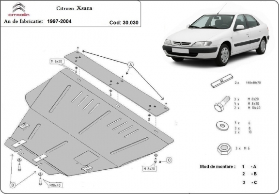 Unterfahrschutz für Motor und Getriebe aus Stahl für   Citroen Xsara