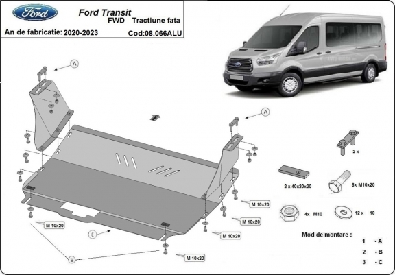 Aluminium Unterfahrschutz für Motor der Marke Ford Transit FWD