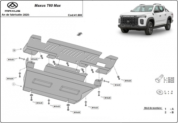 Unterfahrschutz für Motor und Kühler aus Stahl für Maxus T60 Max