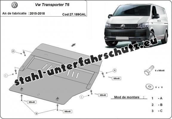 Unterfahrschutz aus verzinktem Stahl für Motor der Marke Volkswagen Transporter T6