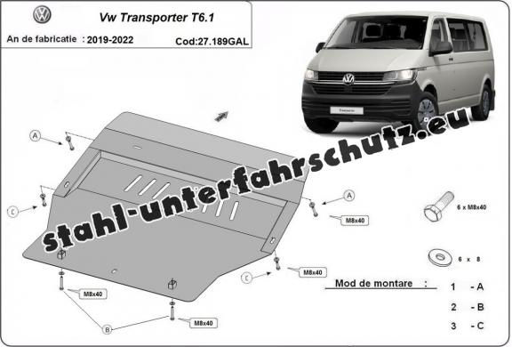 Unterfahrschutz aus verzinktem Stahl für Motor der Marke Volkswagen Transporter T6.1