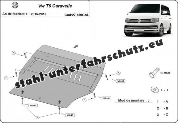 Unterfahrschutz aus verzinktem Stahl für Motor der Marke Volkswagen Transporter T6 Caravelle