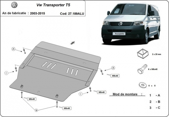 Aluminium Unterfahrschutz für Motor der Marke Volkswagen Transporter T5