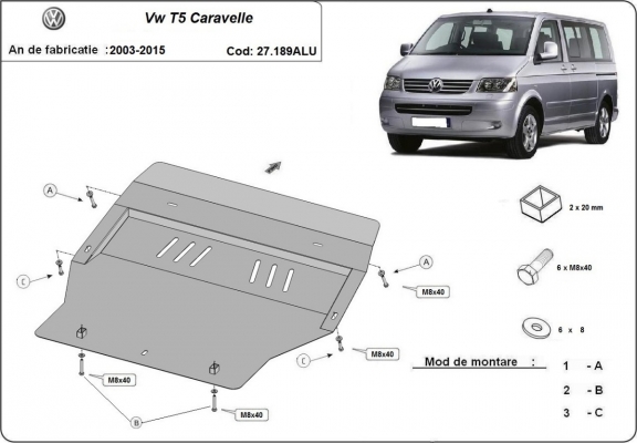 Aluminium Unterfahrschutz für Motor der Marke Volkswagen Transporter T5 Caravelle