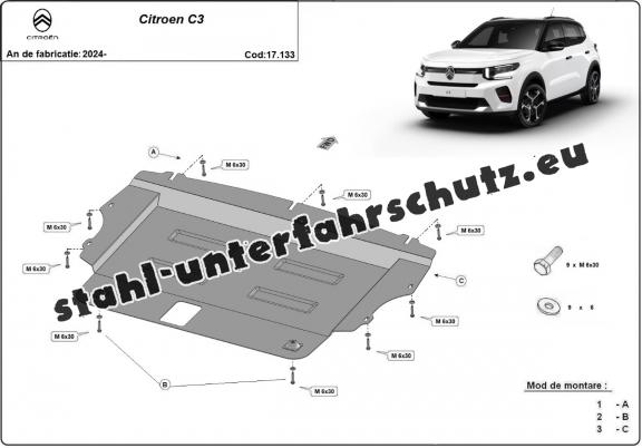 Unterfahrschutz für Motor und Getriebe aus Stahl für Citroen C3