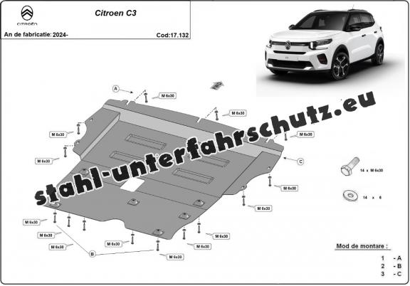 Unterfahrschutz für Motor und Getriebe aus Stahl für Citroen C3