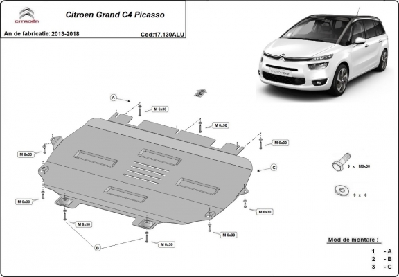 Aluminium  Unterfahrschutz Citroen Grand C4 Picasso 