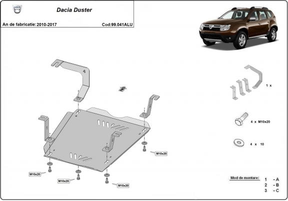 Aluminium schutz für Treibstofftank der Marke  Dacia Duster