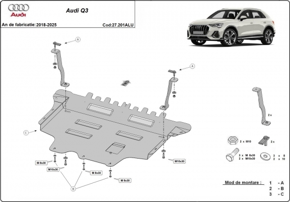 Aluminium Unterfahrschutz für Motor und Getriebe für den Audi Q3