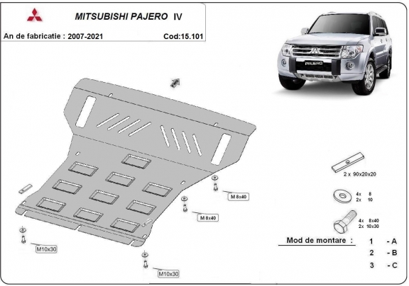 Unterfahrschutz für Motor und  kühler aus Stahl für  Mitsubishi Pajero 4 (V80, V90)