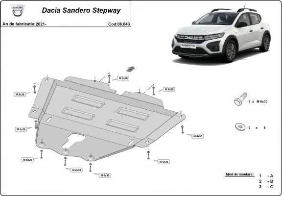 Unterfahrschutz für Motor der Marke Dacia Sandero 3 Stepway