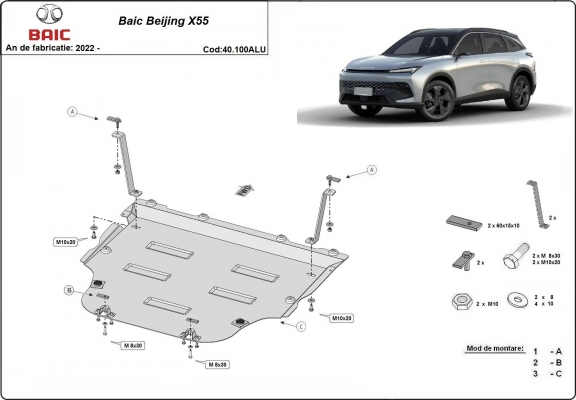 Aluminium Unterfahrschutz für Motor der Marke BAIC Beijing X55