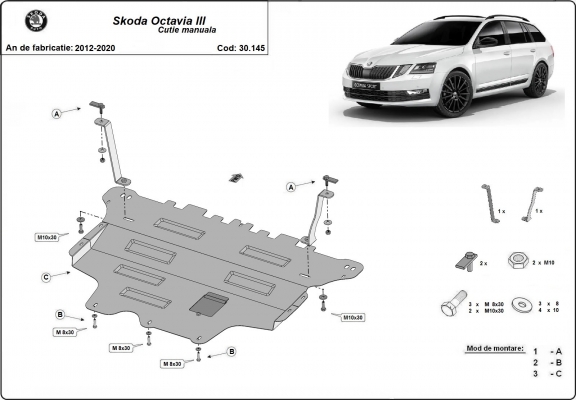 Unterfahrschutz für Motor und Getriebe aus Stahl für  Skoda Octavia 3 - Schaltgetriebe