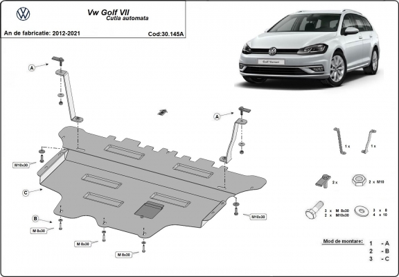 Unterfahrschutz für Motor und Getriebe aus Stahl für  VW Golf 7 - Automatikgetriebe