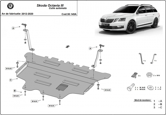 Unterfahrschutz für Motor und Getriebe aus Stahl für  Skoda Octavia 3 - Automatikgetriebe