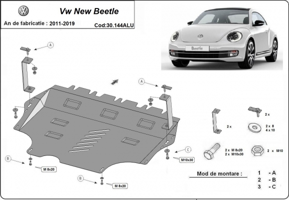 Aluminium Unterfahrschutz für Motor und Getriebe für den Volkswagen New Beetle