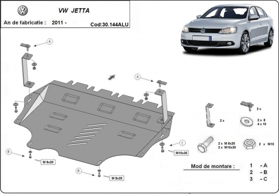 Aluminium Unterfahrschutz für Motor und Getriebe für den VW Jetta