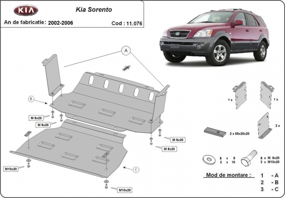Unterfahrschutz für Motor und  kühler aus Stahl für  Kia Sorento