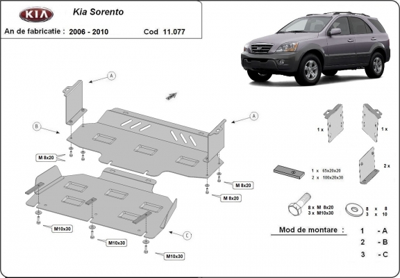 Unterfahrschutz für Motor und  kühler aus Stahl für  Kia Sorento