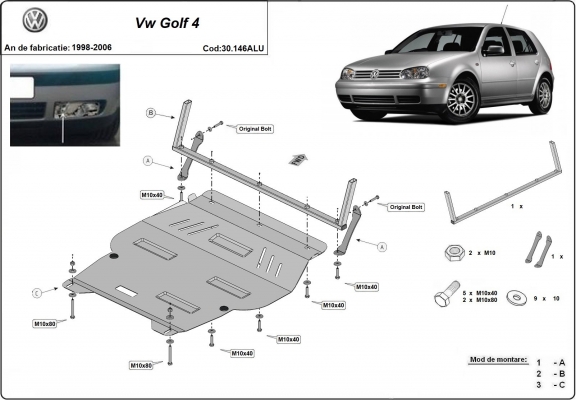 Aluminium Unterfahrschutz für Motor und Getriebe für den Volkswagen Golf