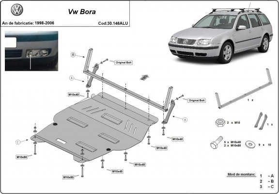 Aluminium Unterfahrschutz für Motor und Getriebe für den Volkswagen Bora