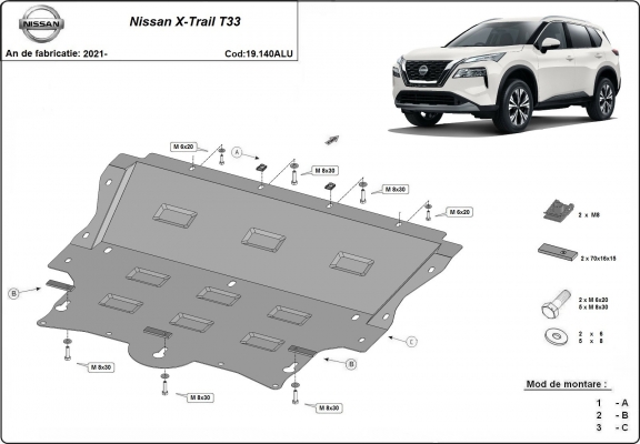 Aluminium  Unterfahrschutz Nissan X-Trail T33 