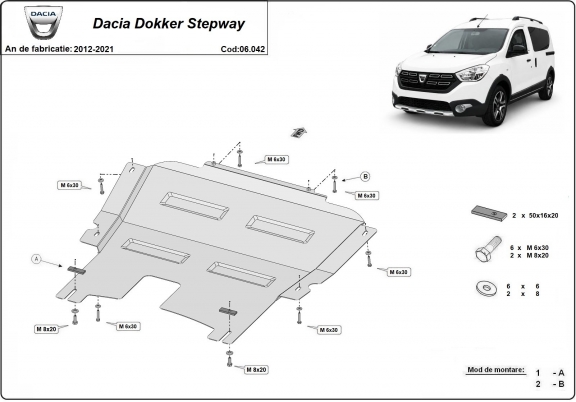 Unterfahrschutz für Motor der Marke Dacia Dokker Stepway