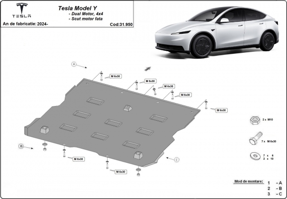 Unterfahrschutz fur Vorderes Elektromotor für Tesla Model Y AWD