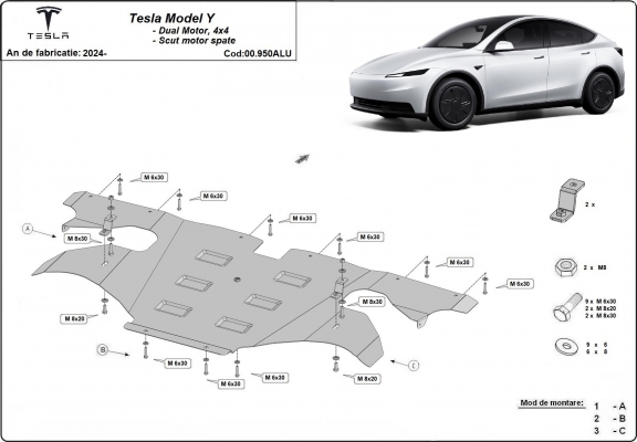 Hinterer Aluminium-Motorschutz für Elektromotor – Tesla Model Y