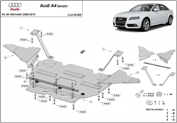 Unterfahrschutz für Motor der Marke Audi A4 B8, benzin